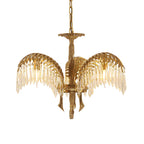 Lampadario in Cristallo con Foglia di Palma in Ottone