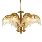 Lampadario in Cristallo con Foglia di Palma in Ottone