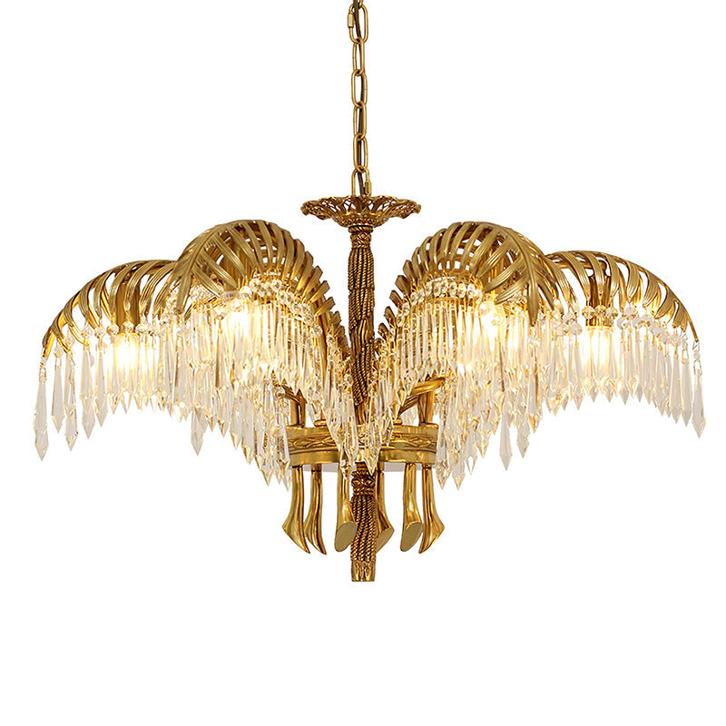 Lampadario in Cristallo con Foglia di Palma in Ottone