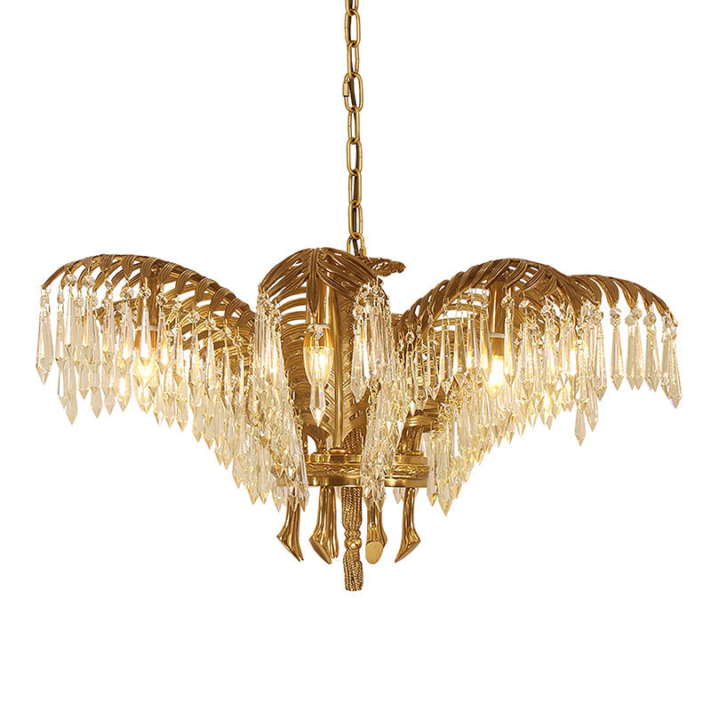Lampadario in Cristallo con Foglia di Palma in Ottone