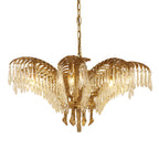 Lampadario in Cristallo con Foglia di Palma in Ottone