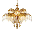 Lampadario in Cristallo con Foglia di Palma in Ottone