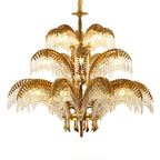 Lampadario in Cristallo con Foglia di Palma in Ottone