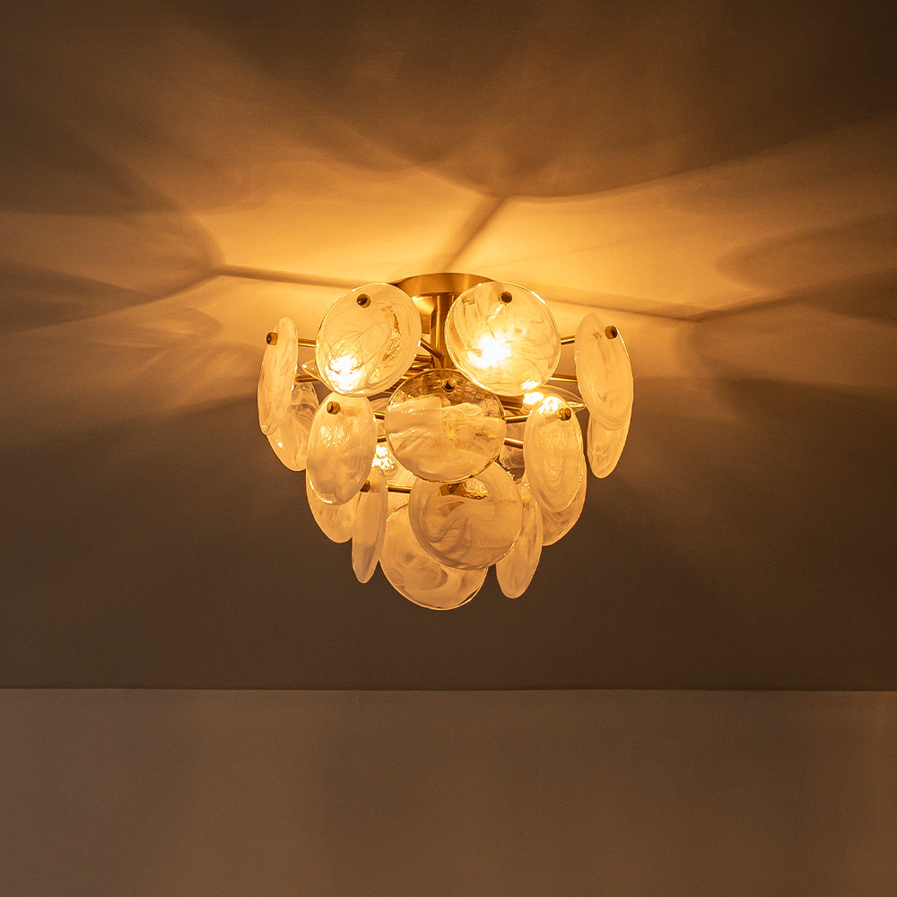 Lampadario Semi Flush in Vetro Opalino a Spirale Kospa Moderno