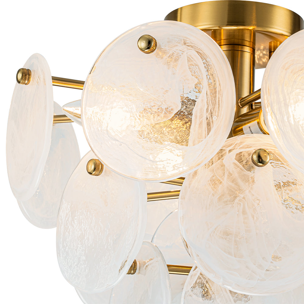 Lampadario Semi Flush in Vetro Opalino a Spirale Kospa Moderno