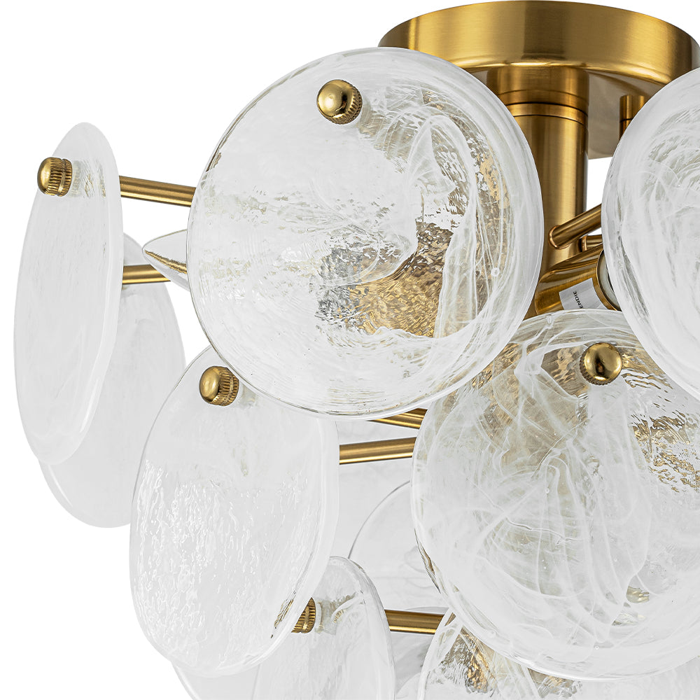 Lampadario Semi Flush in Vetro Opalino a Spirale Kospa Moderno