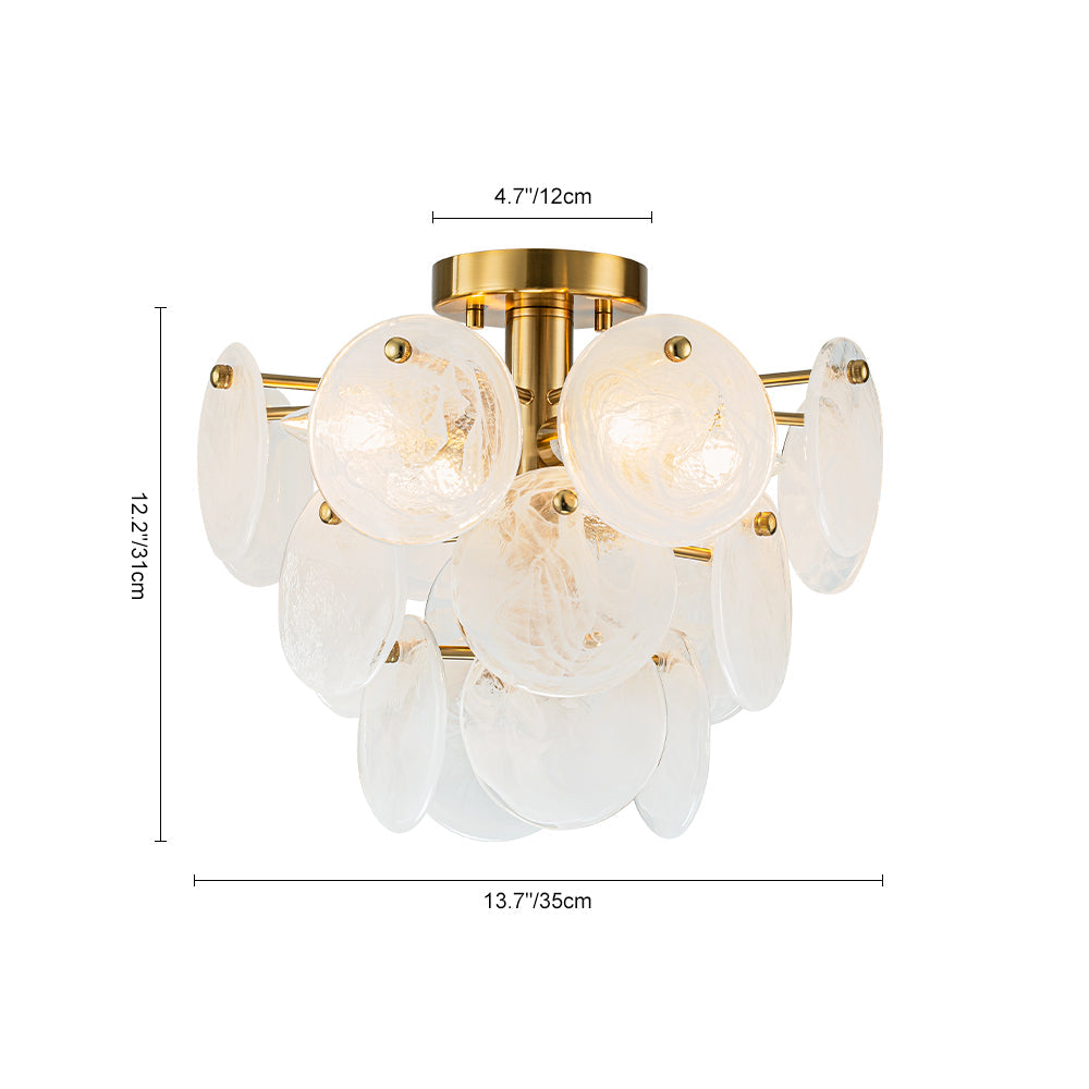 Lampadario Semi Flush in Vetro Opalino a Spirale Kospa Moderno
