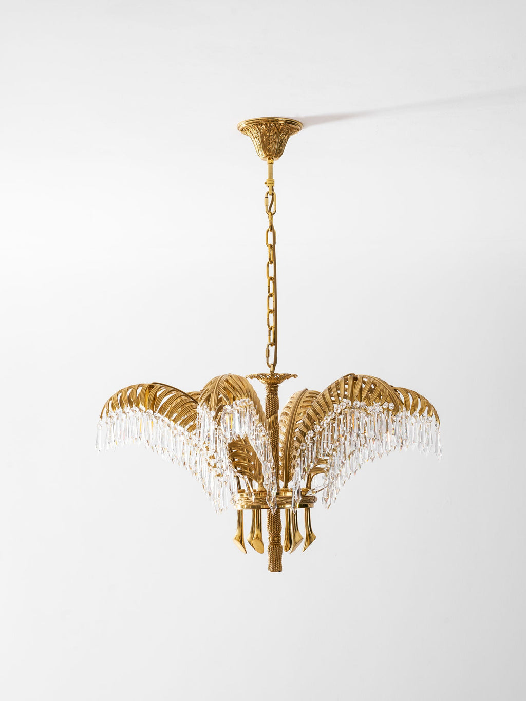 Lampadario in Cristallo con Foglia di Palma in Ottone