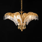 Lampadario in Cristallo con Foglia di Palma in Ottone