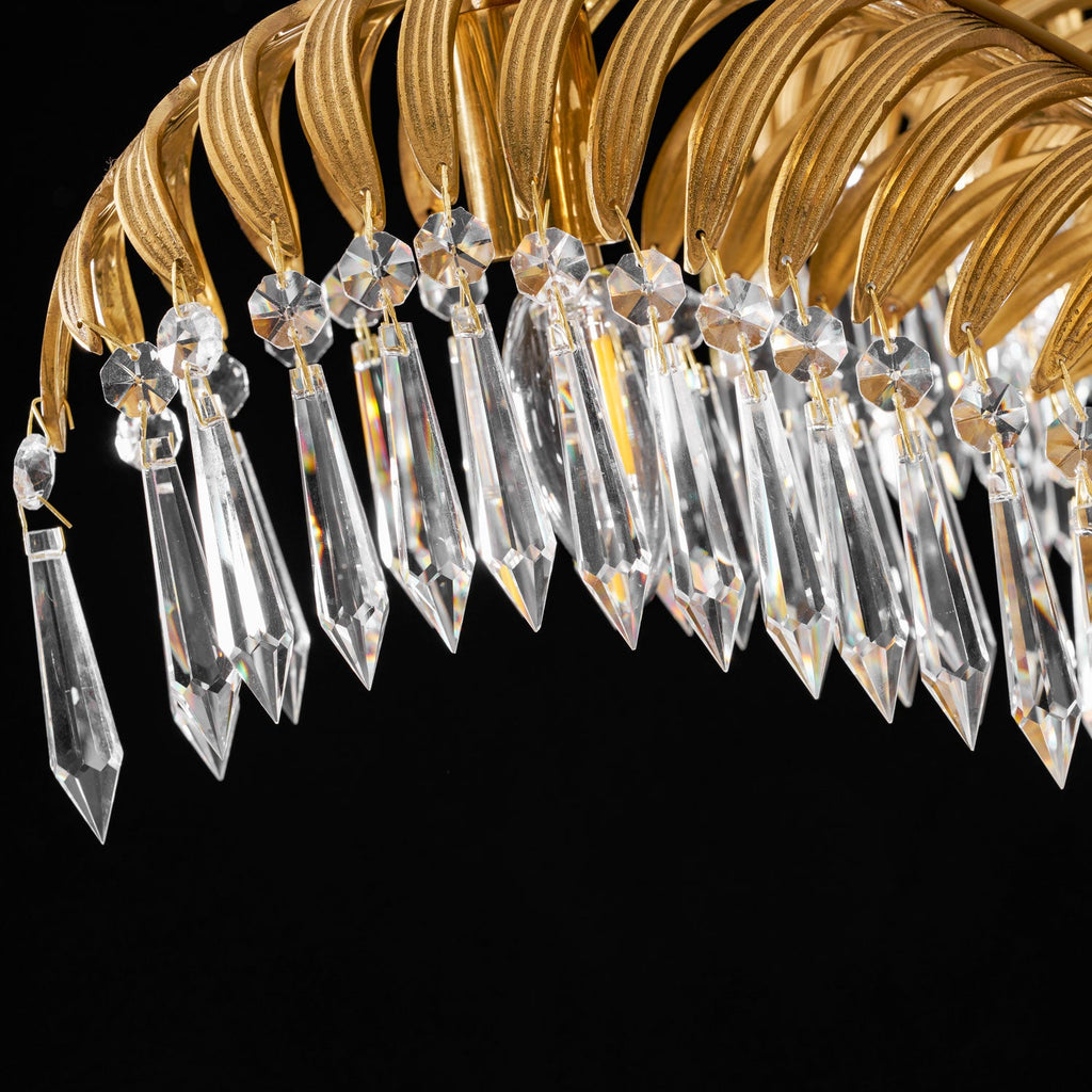 Lampadario in Cristallo con Foglia di Palma in Ottone
