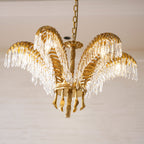 Lampadario in Cristallo con Foglia di Palma in Ottone