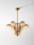 Lampadario in Cristallo con Foglia di Palma in Ottone