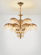 Lampadario in Cristallo con Foglia di Palma in Ottone