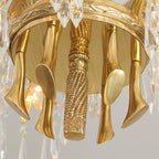 Lampadario in Cristallo con Foglia di Palma in Ottone