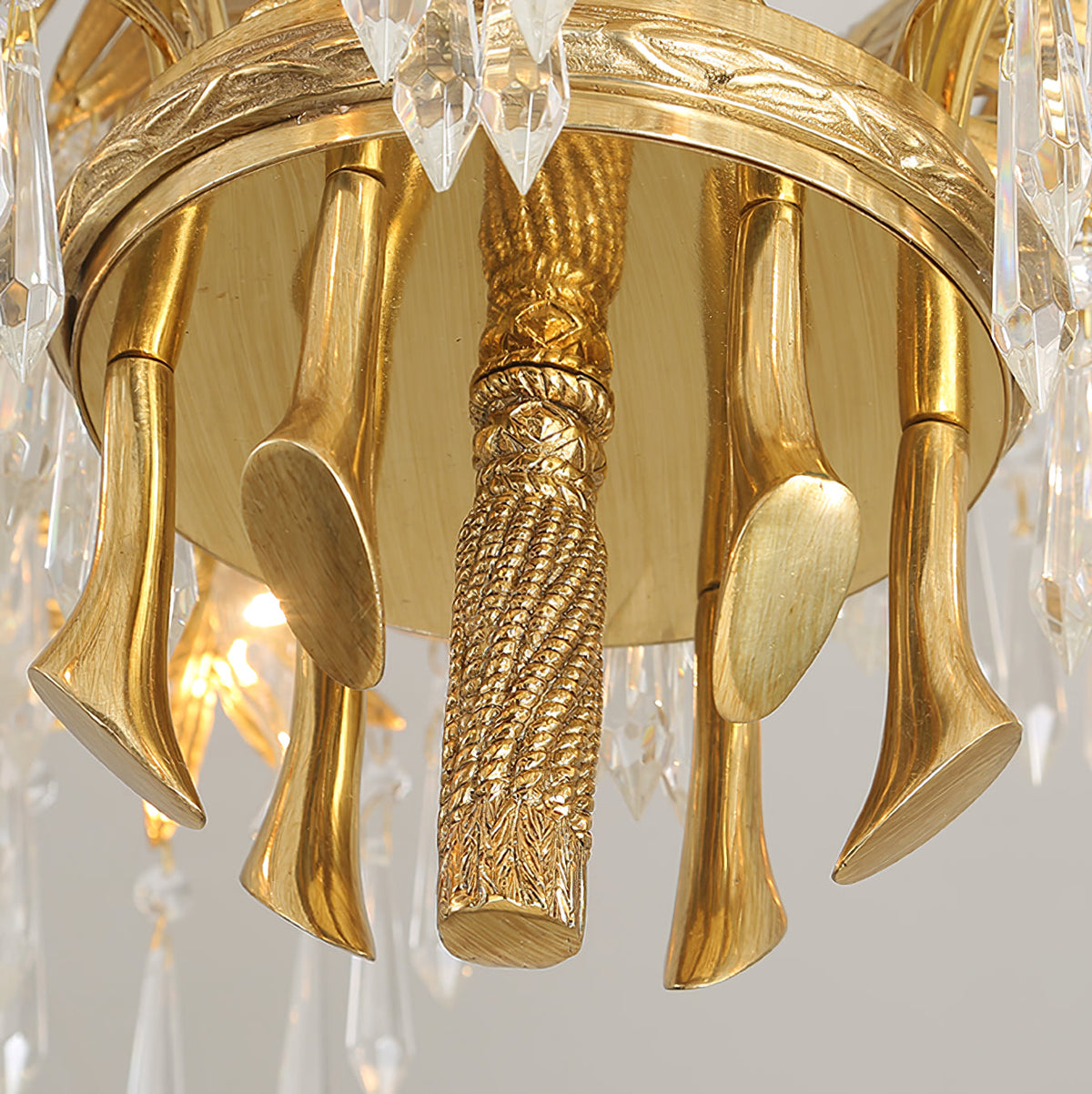 Lampadario in Cristallo con Foglia di Palma in Ottone