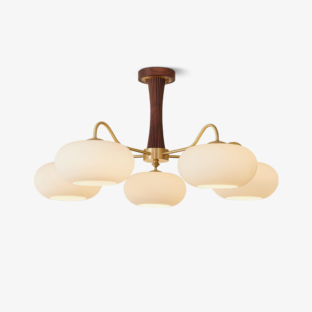 Lampadario in Ottone, Legno e Vetro Candy
