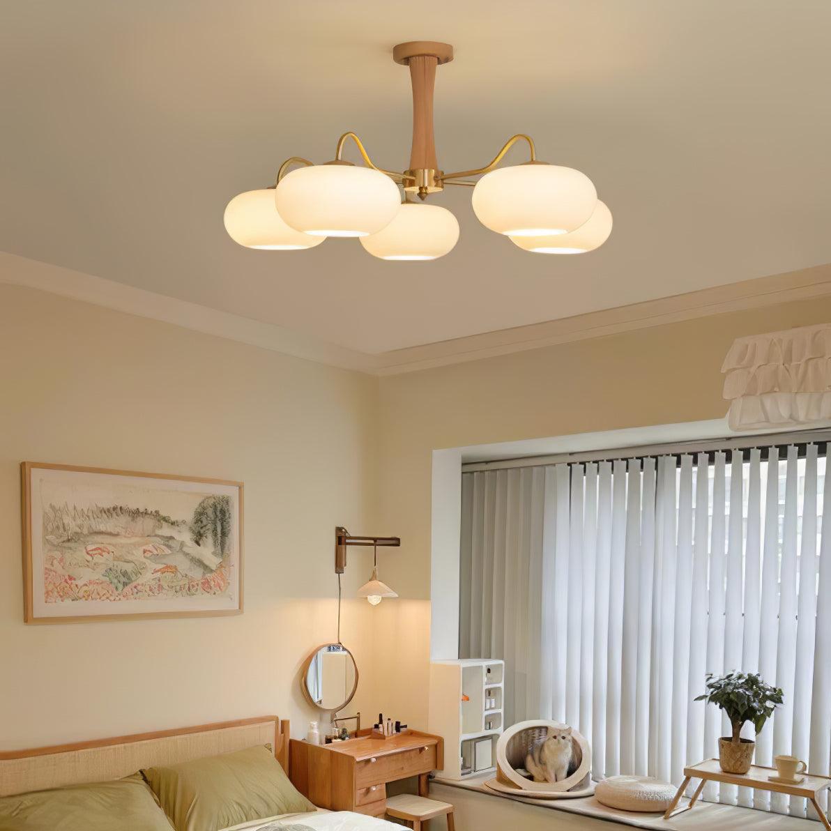 Lampadario in Ottone, Legno e Vetro Candy