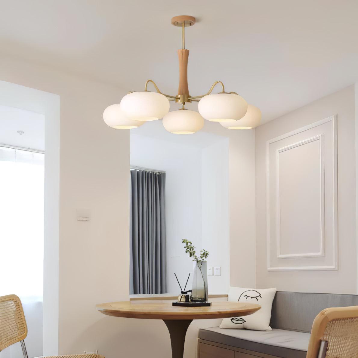 Lampadario in Ottone, Legno e Vetro Candy