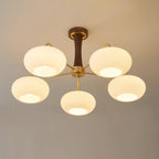 Lampadario in Ottone, Legno e Vetro Candy