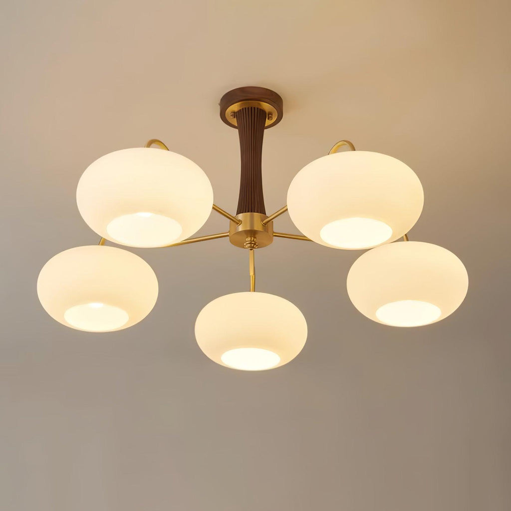 Lampadario in Ottone, Legno e Vetro Candy