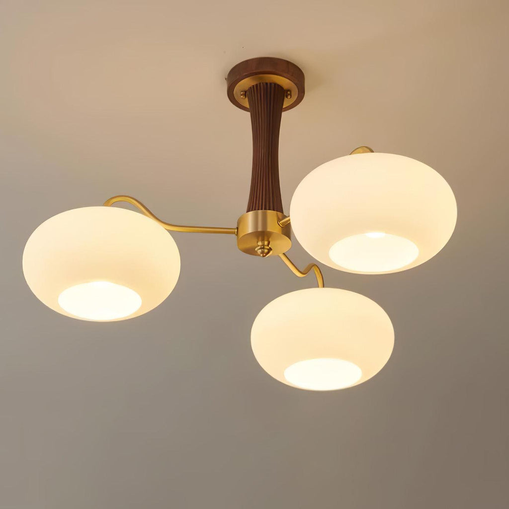 Lampadario in Ottone, Legno e Vetro Candy