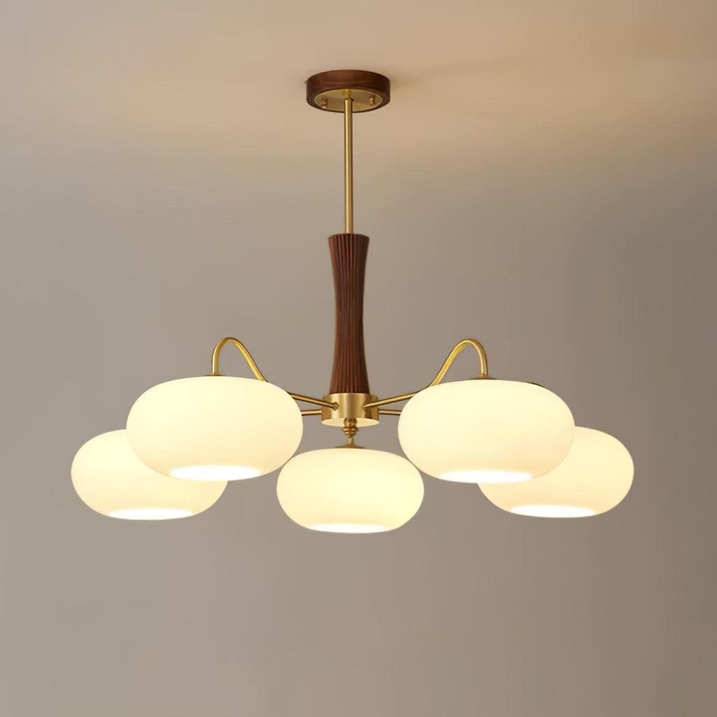 Lampadario in Ottone, Legno e Vetro Candy