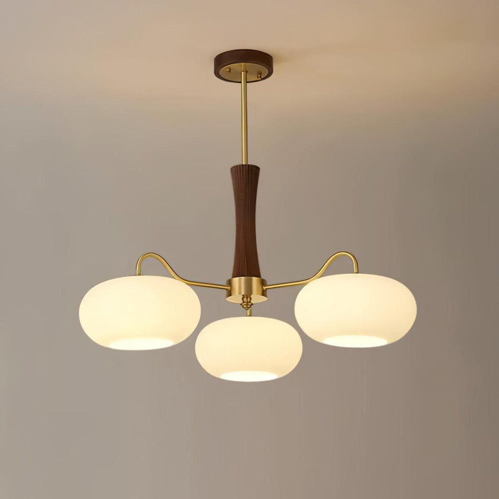 Lampadario in Ottone, Legno e Vetro Candy