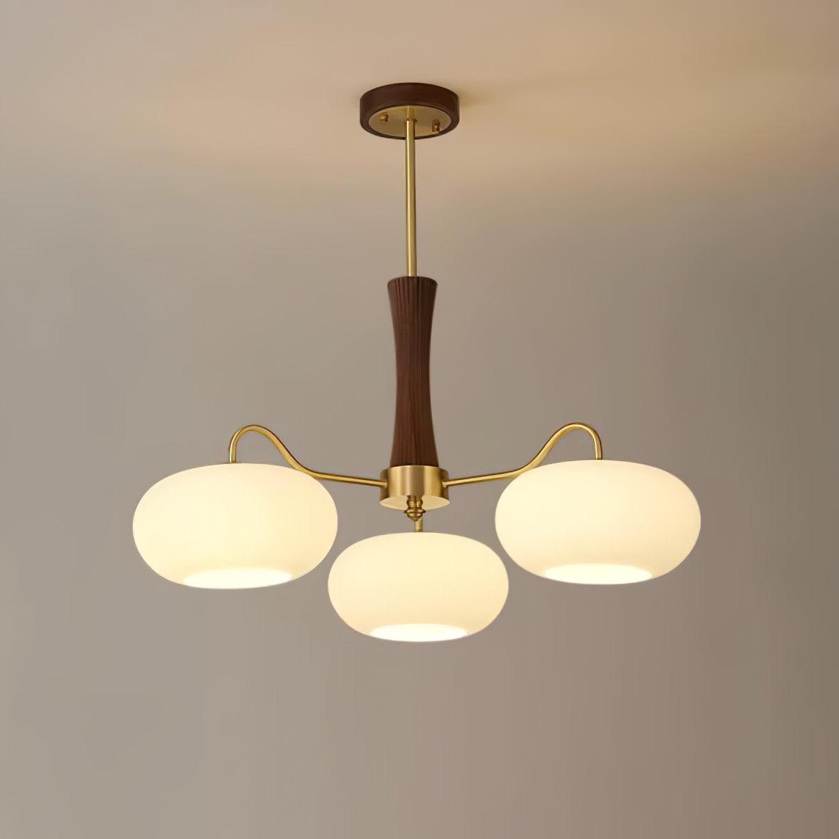 Lampadario in Ottone, Legno e Vetro Candy