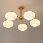 Lampadario in Ottone, Legno e Vetro Candy