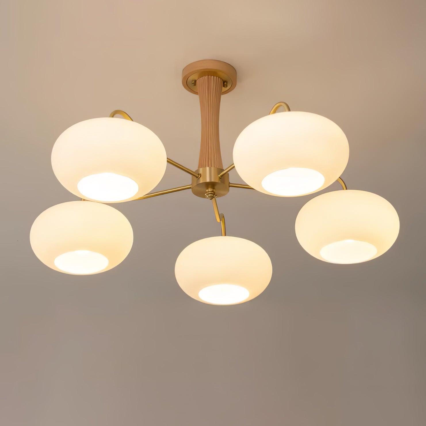 Lampadario in Ottone, Legno e Vetro Candy