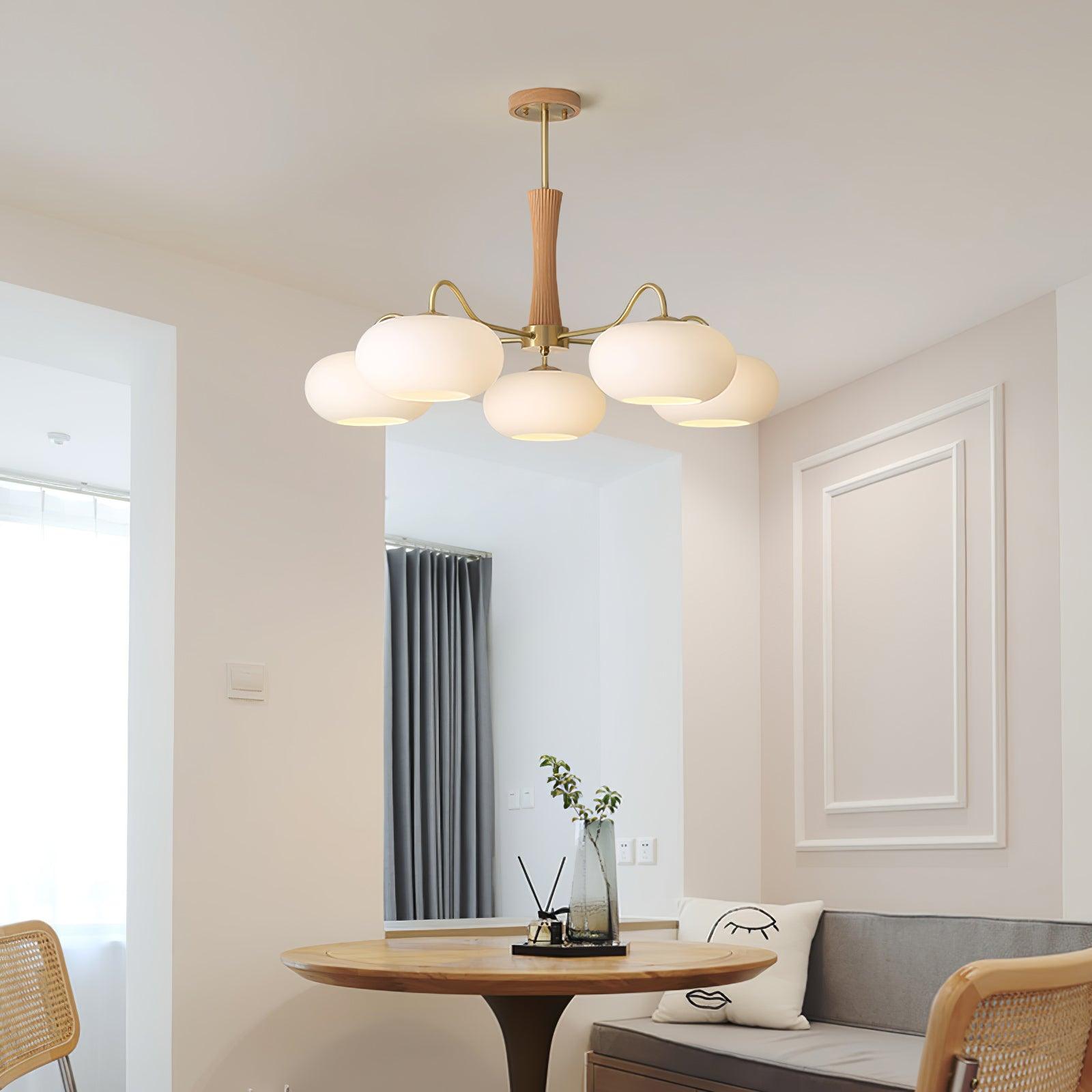 Lampadario in Ottone, Legno e Vetro Candy