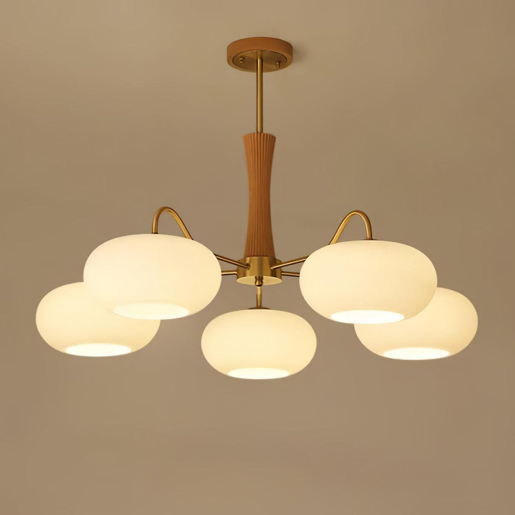 Lampadario in Ottone, Legno e Vetro Candy