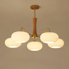 Lampadario in Ottone, Legno e Vetro Candy