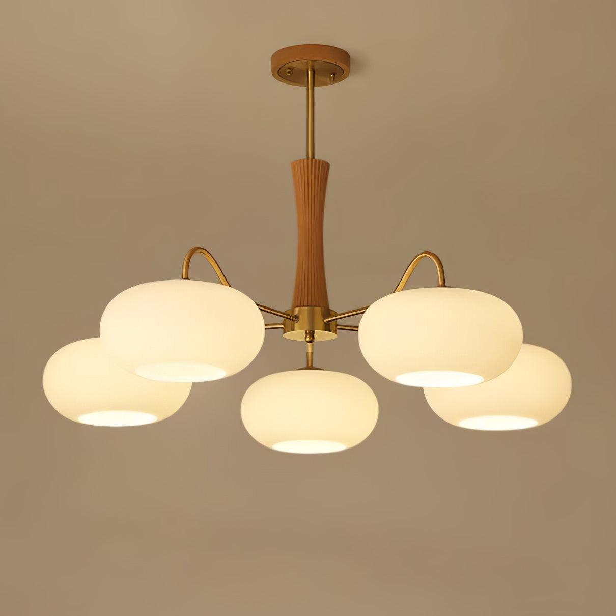 Lampadario in Ottone, Legno e Vetro Candy