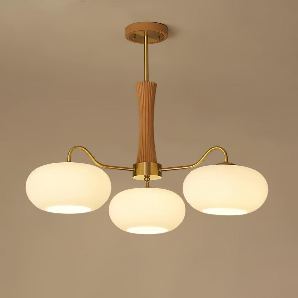 Lampadario in Ottone, Legno e Vetro Candy