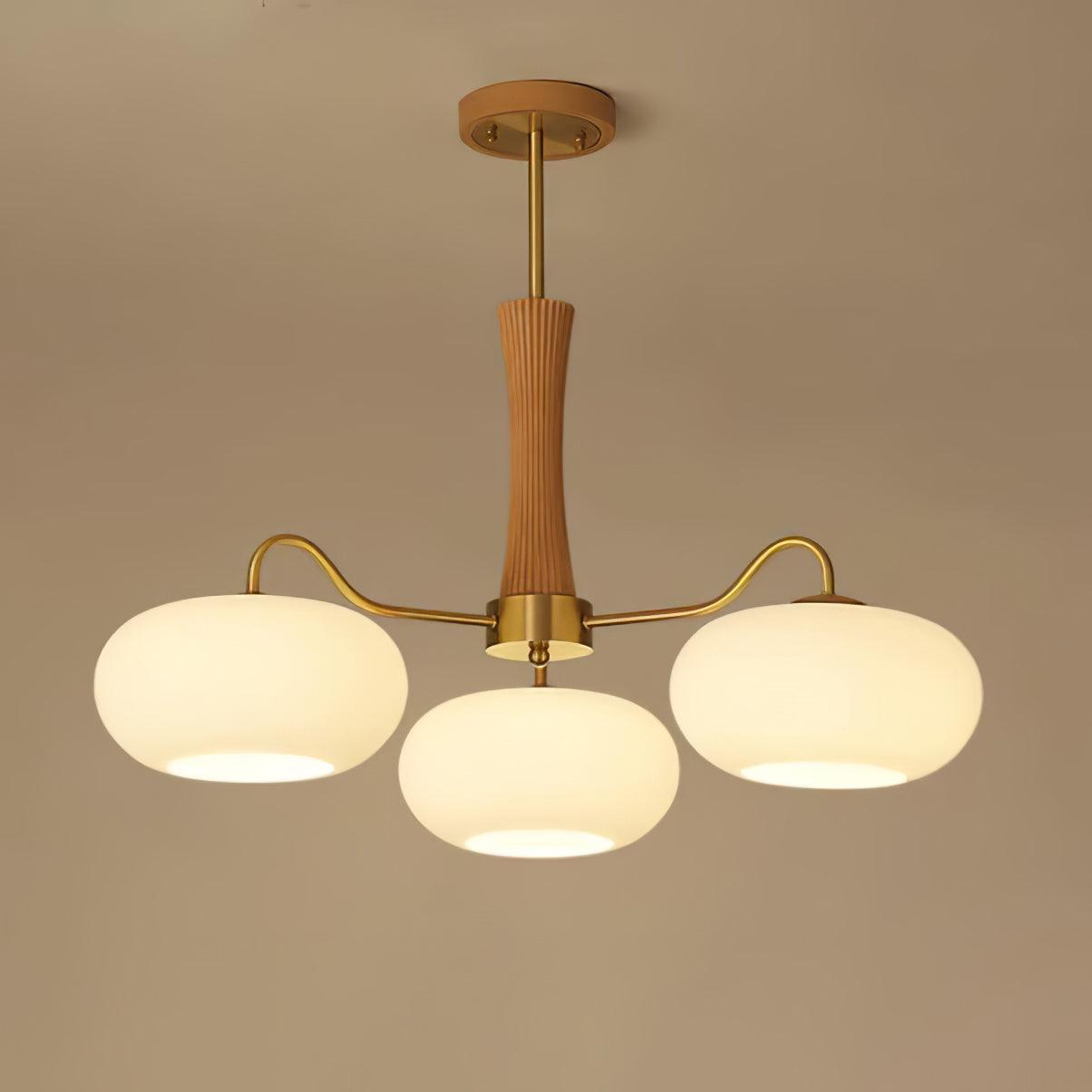 Lampadario in Ottone, Legno e Vetro Candy