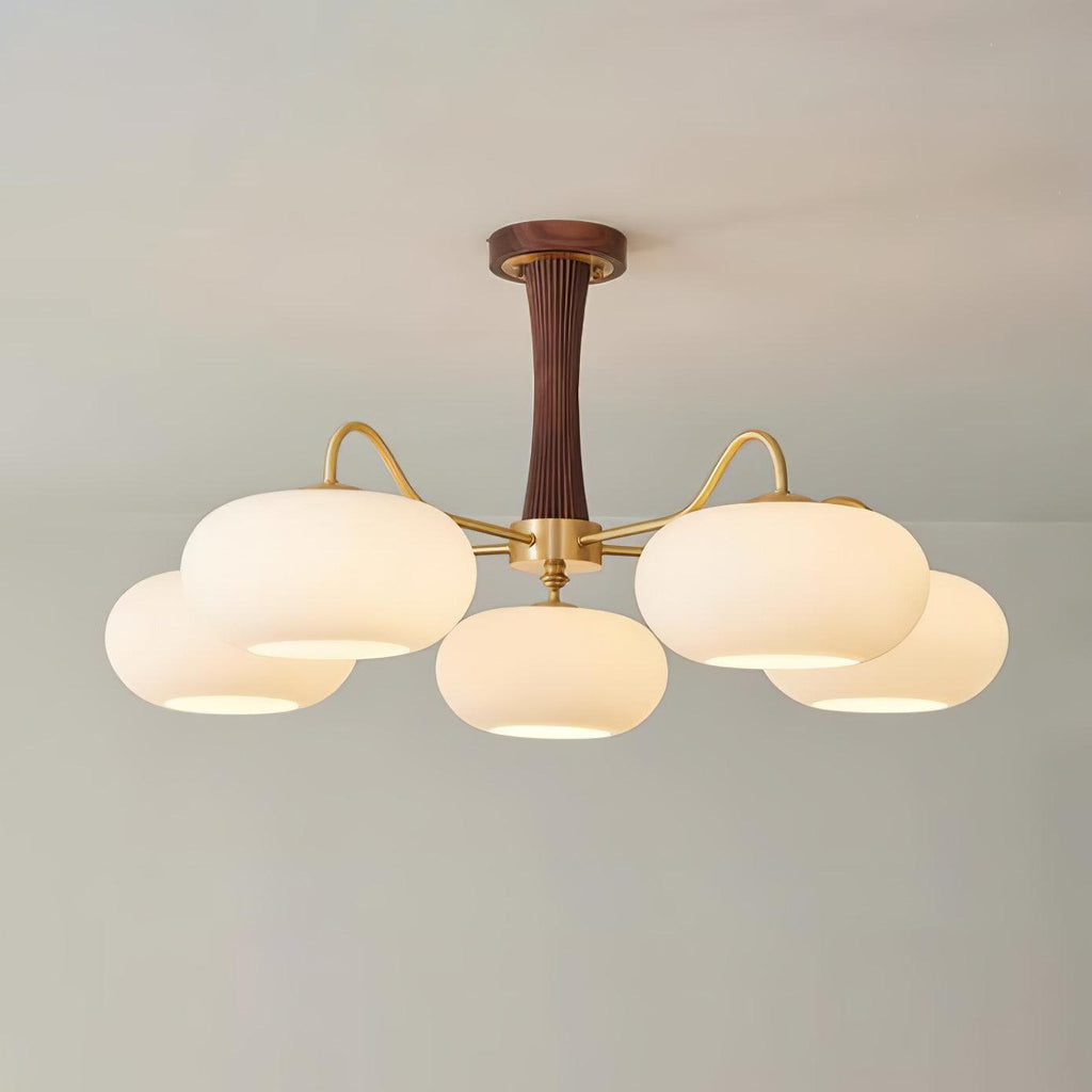Lampadario in Ottone, Legno e Vetro Candy
