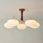 Lampadario in Ottone, Legno e Vetro Candy