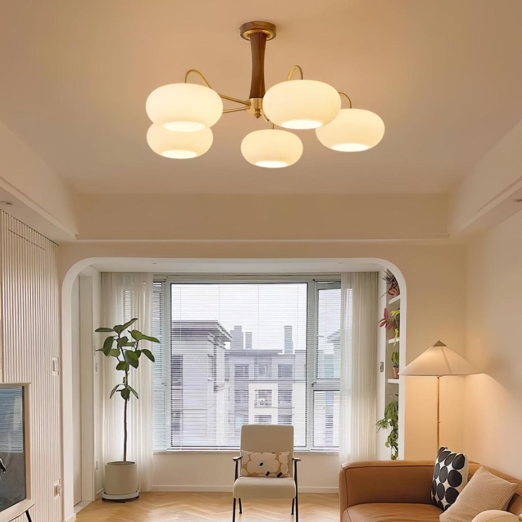 Lampadario in Ottone, Legno e Vetro Candy