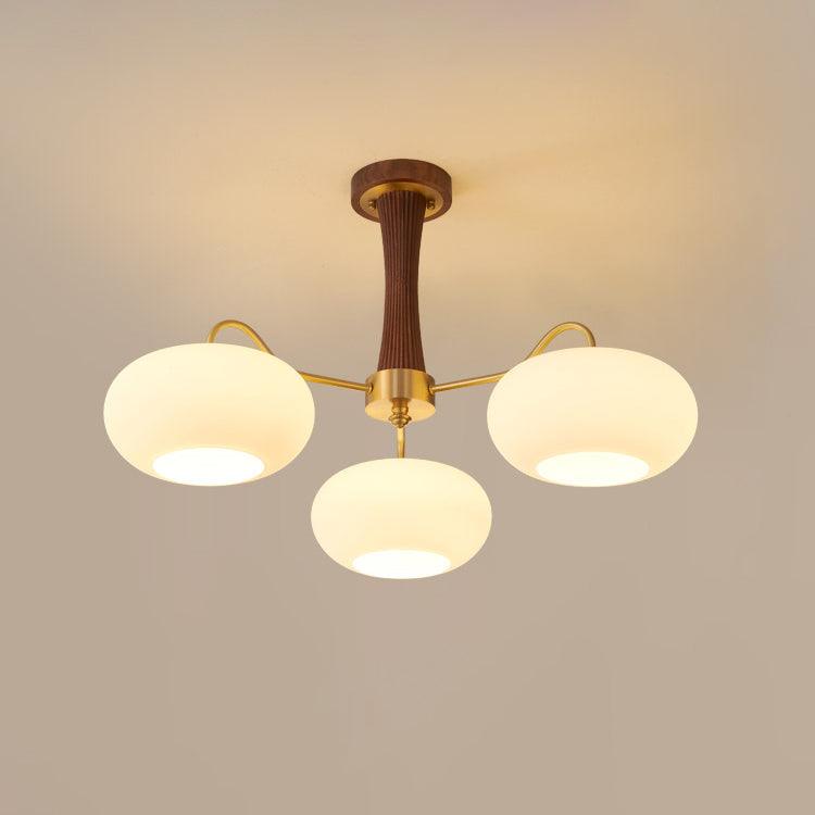 Lampadario in Ottone, Legno e Vetro Candy