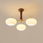 Lampadario in Ottone, Legno e Vetro Candy