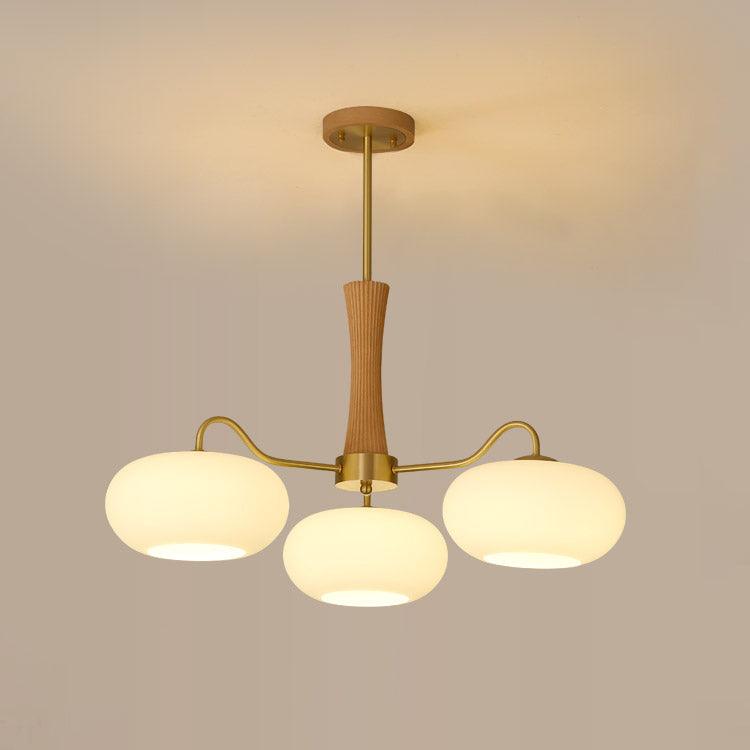Lampadario in Ottone, Legno e Vetro Candy