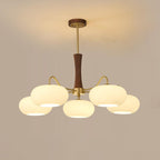 Lampadario in Ottone, Legno e Vetro Candy