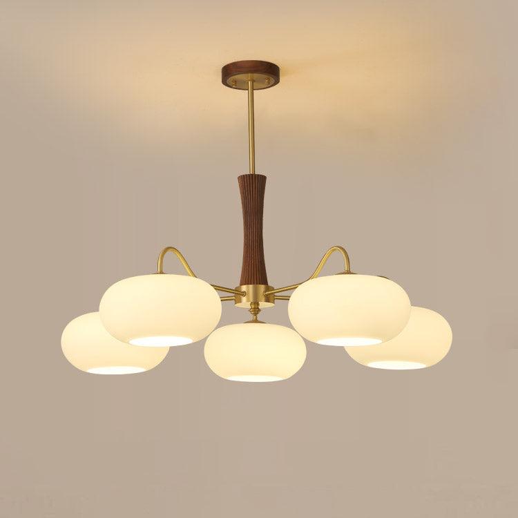 Lampadario in Ottone, Legno e Vetro Candy