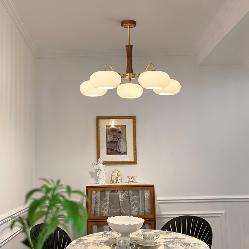 Lampadario in Ottone, Legno e Vetro Candy