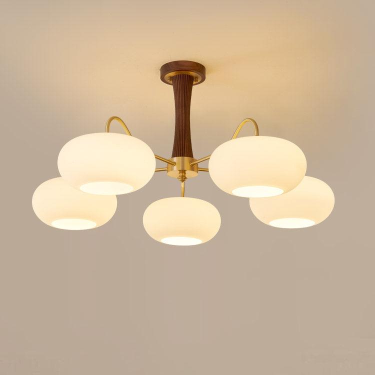 Lampadario in Ottone, Legno e Vetro Candy