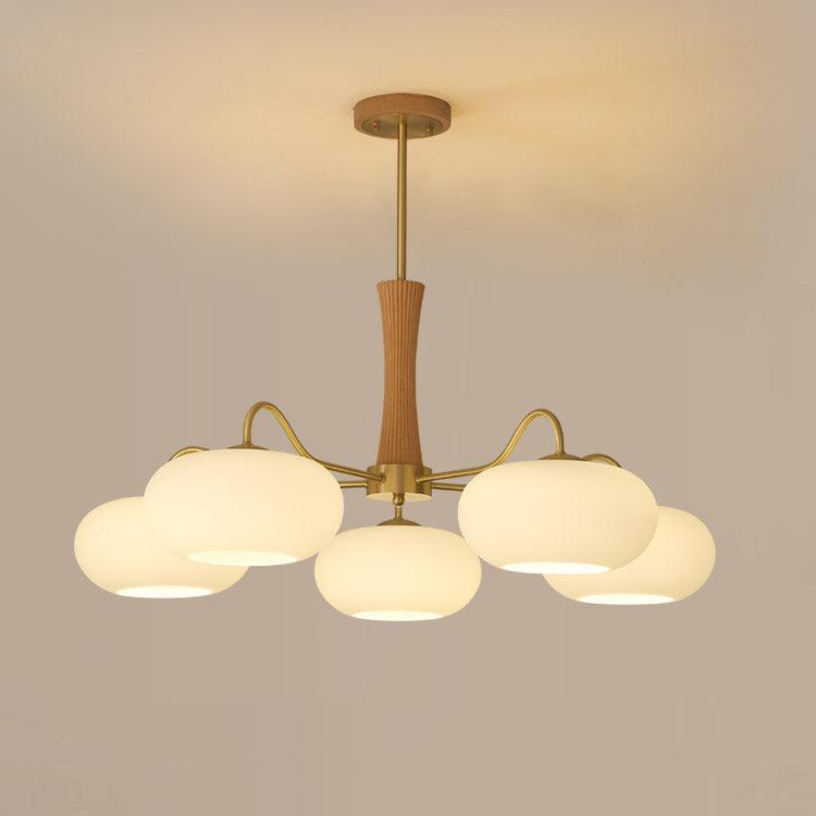 Lampadario in Ottone, Legno e Vetro Candy