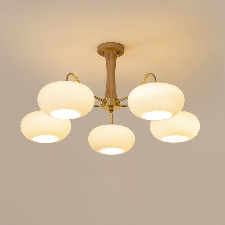 Lampadario in Ottone, Legno e Vetro Candy