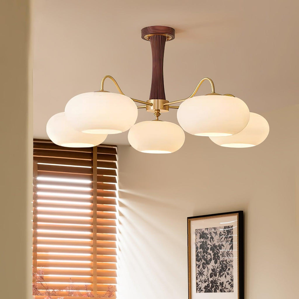 Lampadario in Ottone, Legno e Vetro Candy