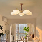 Lampadario in Ottone, Legno e Vetro Candy